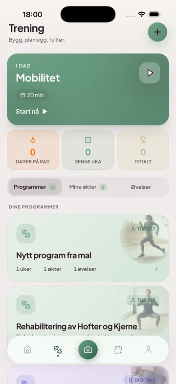 Treningsoversikt i CorOptima-appen